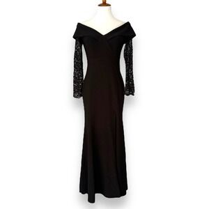 Xscape Black Lace Off The Shoulder Side Slit Formal Dress Gown Size 6P